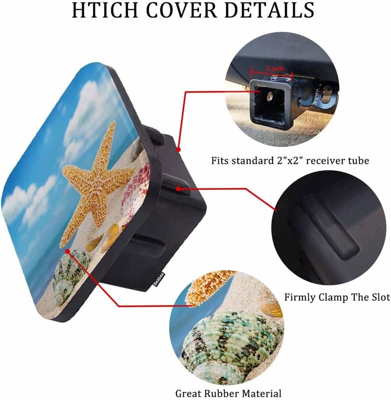 Beabes Seashell Trailer Hitch Tube Cover Plug Cap, Colorful Ocean Beach Starfish Seashells Lightweight Hitch Covers Protector Tow Hitch Cover Plug Cap Receiver Hitch Accessories 2 Inch - Image 3